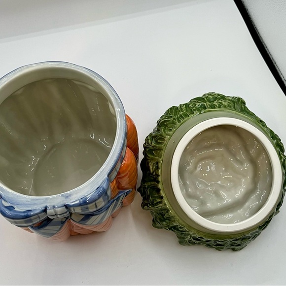 Fitz and Floyd Carrot and Eggplant Cookie Jar - Green, Orange, Blue - Picture 5 of 8